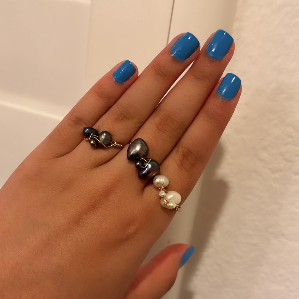 Trio Genuine Pearl Ring Set